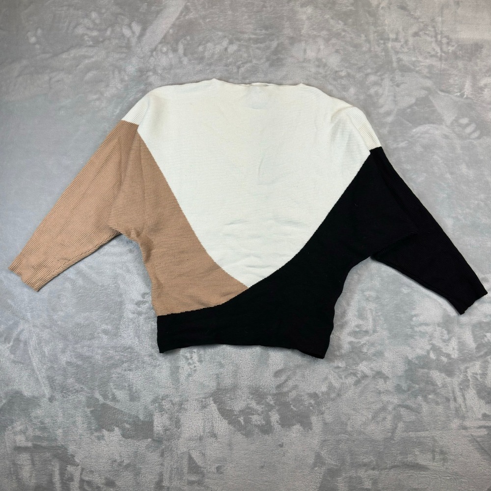 Northern Angel Sweater Womens XL White Tan Black Colorblock Batwing Ribbed Knit